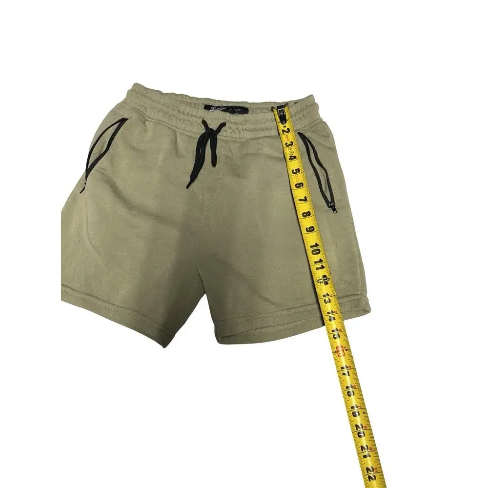 Brooklyn Cloth Olive Fleece Sweat Shorts Mens Small Drawstring Zip Pocket Casual